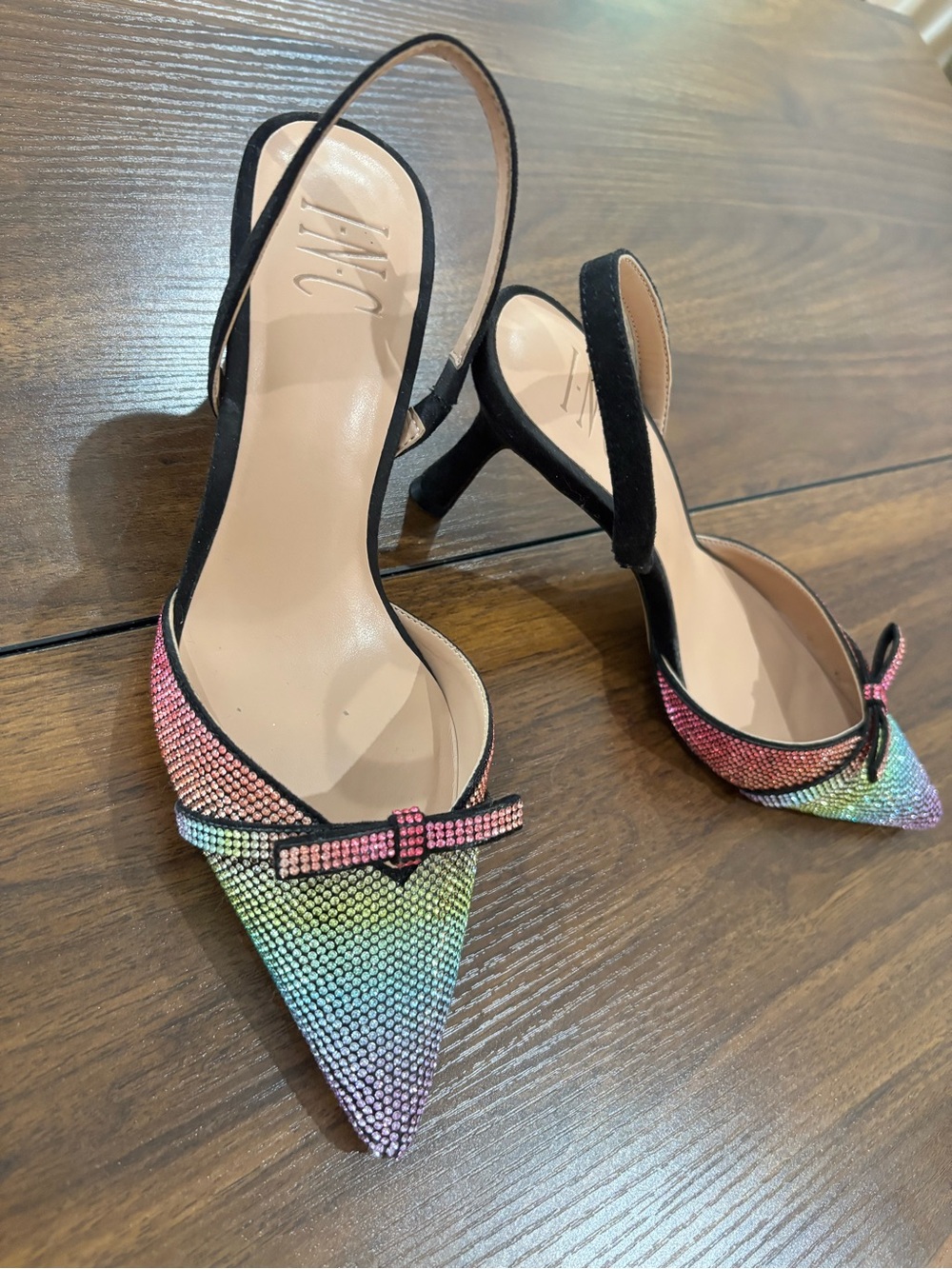 INC International Concepts Multicolor Crystal Pointed Slingback Kitten Heels